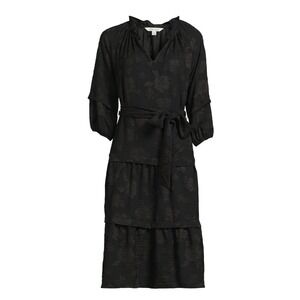 The Pioneer Woman Tiered Midi Dress Woman 3X Black Floral Print 3/4 Sleeves NEW